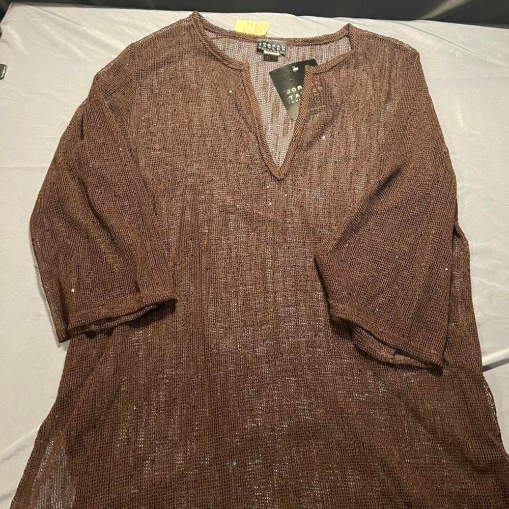 Jordan Taylor Beachwear Brown Mesh Swim Cover Up Top Size 2X V-Neck 15A-538X NWT